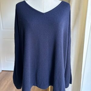 Pure Collection Cashmere Wool Blend Deep Blue VNeck Sweater